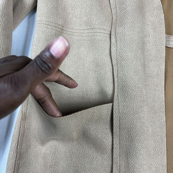 Tahari Womens Faux Leather Jacket Brown Open Front Mid Length Relaxed Fit XS - Picture 4 of 12